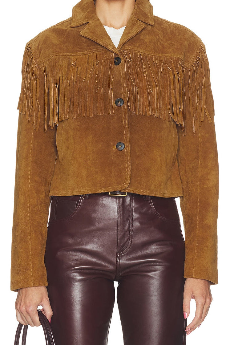 Suede Fringe Jacket in Smoked Paprika
