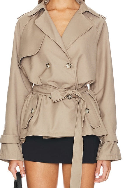 Cropped Trencherous Coat in Mushroom