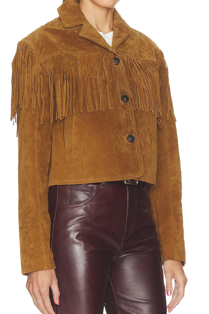 Suede Fringe Jacket in Smoked Paprika